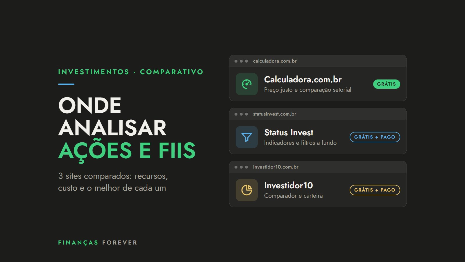 Melhores sites para análise de ações e FIIs: Calculadora.com.br, Status Invest e Investidor10