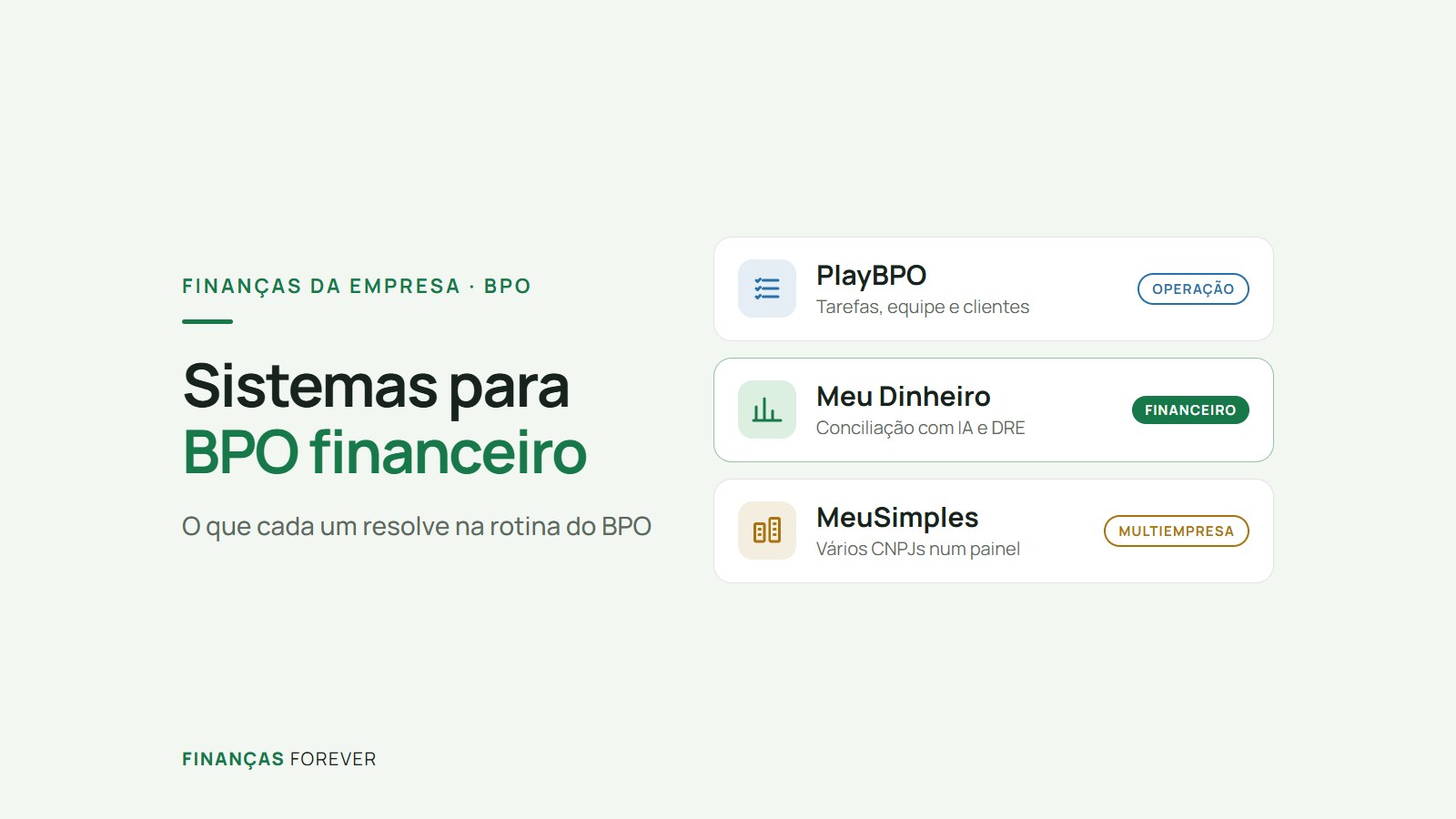 3 sistemas para quem trabalha com BPO financeiro: PlayBPO, Meu Dinheiro e MeuSimples